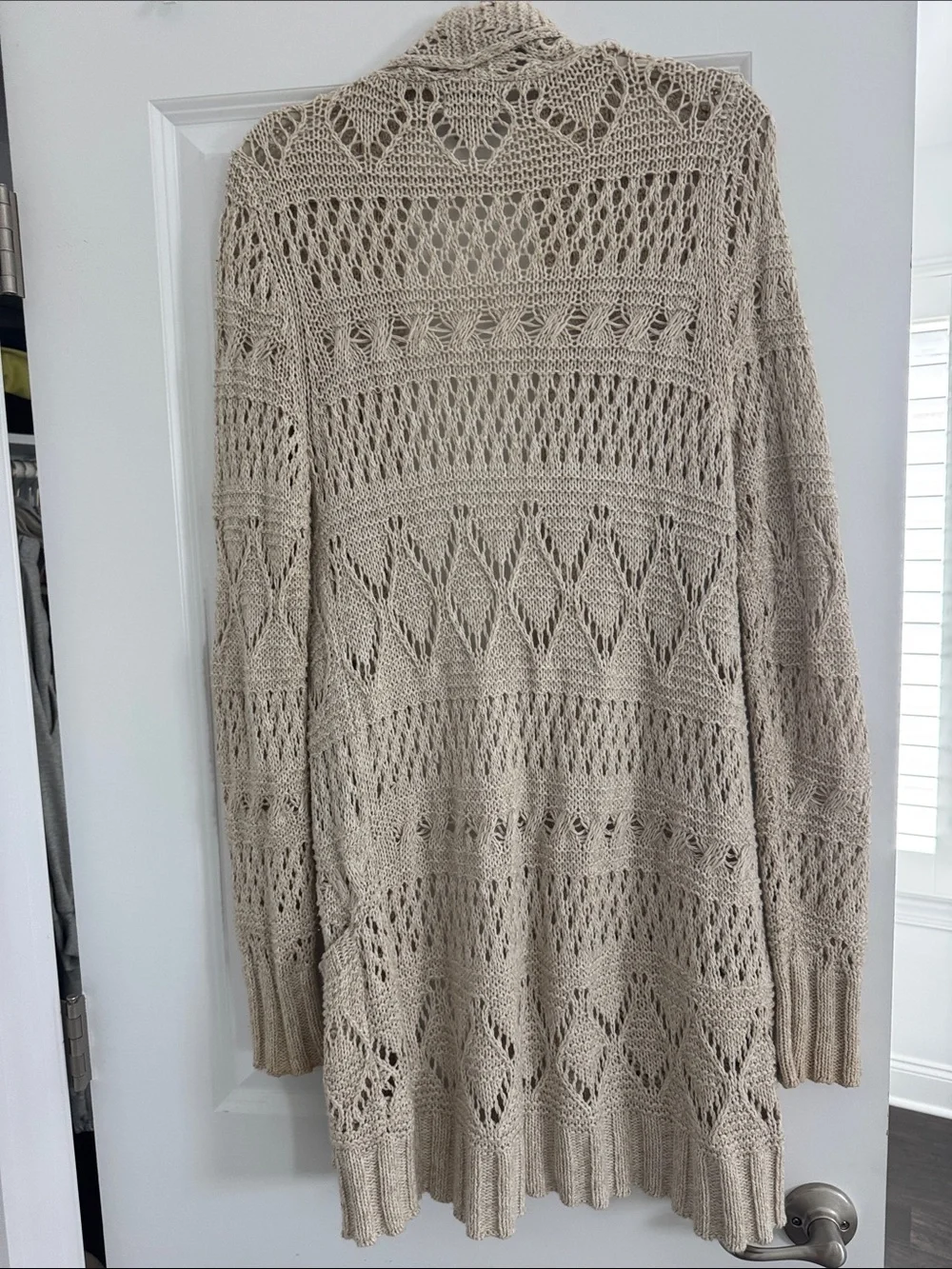 Lucky Brand Open-Knit Shawl Collar Cardigan in Light Beige